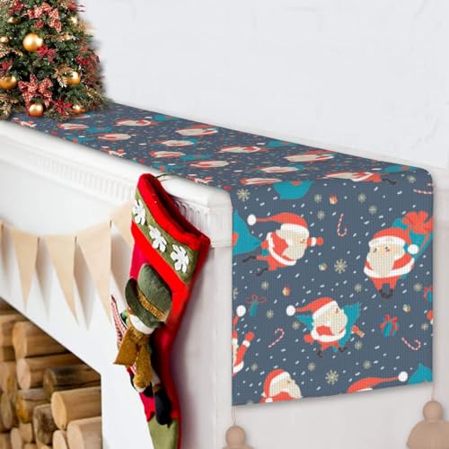 Chemin de table de mariage et vacances motif Père Noël lavable