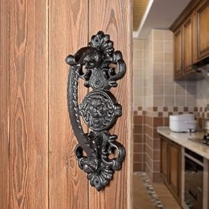 2 Packs Heavy Duty 546 barn Door HandlesDark Brown Cast Iron Carved SRustic Vintage Gate Fence Outdoor Garage Closet Drawer Cabinet Handles