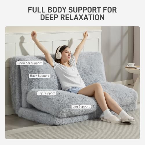 Image of HOMCOM Bean Bag Chair Floor Sofa Bed for Adults 54 x102 in Light Gray