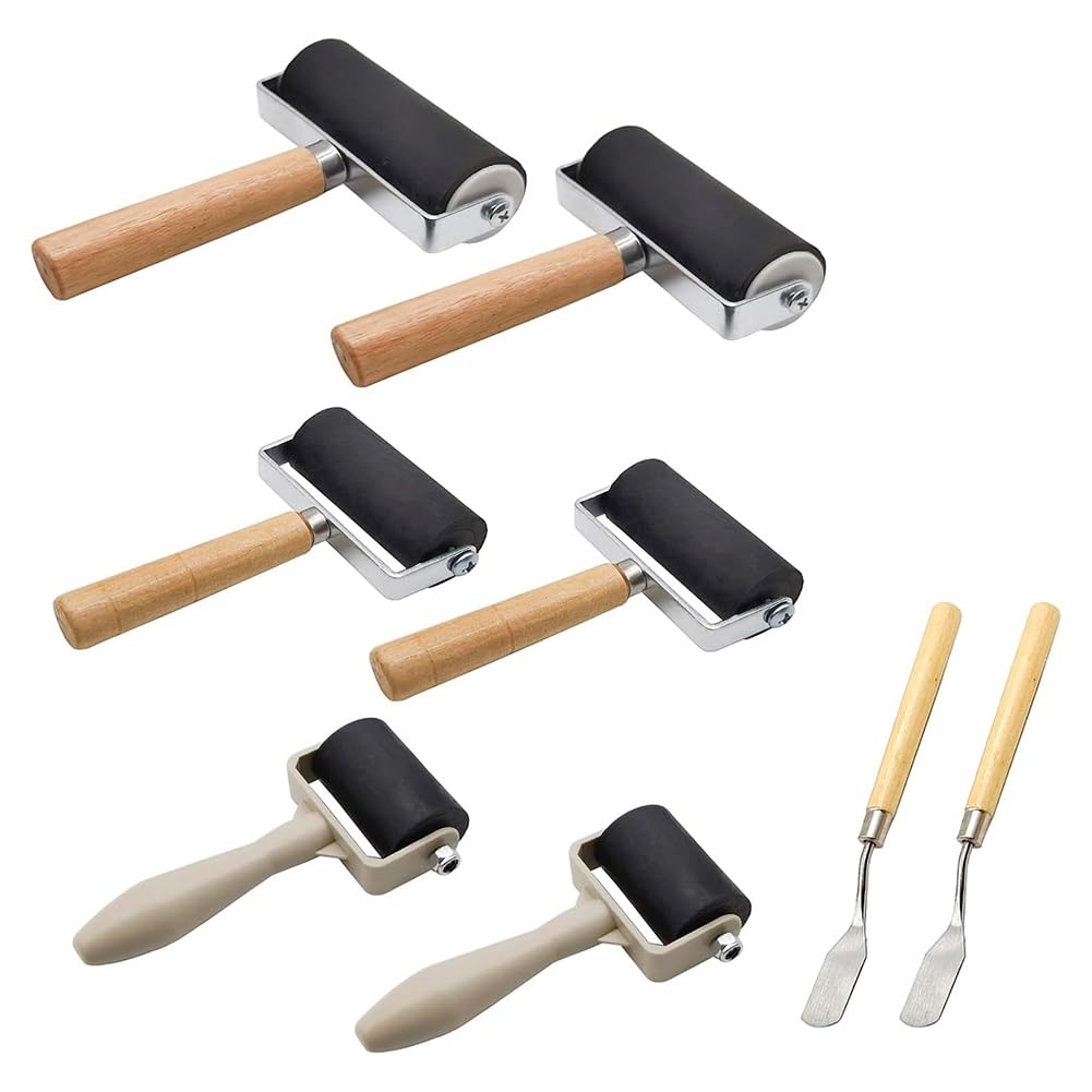 Jnchdghwa As Shown Paint Brush For Printmaking Brayer Tool 8 Pack Rubber Roller-Brayer Rollers In 3 Sizes For Crafting