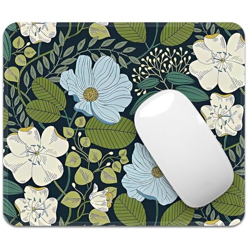Image of FROGIGO Mouse Pad with Stitched Edges - Cute Floral Mousepad Set for Women, 9.25 x 7.75 inch Washable Desk Pad, Non-Slip Rubber Base, Office Home Laptop Accessories - Olive Floral-2 Pack