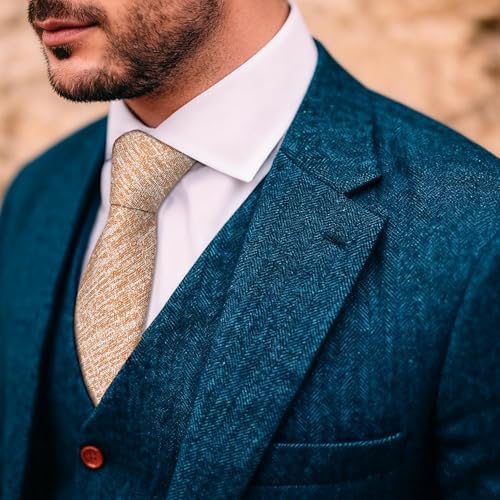 Image of Barry.Wang Skinny Ties for Men Cashmere Wool Blend Necktie with Tie Clip
