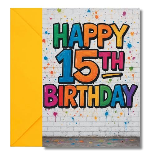 LimaLima 15th Birthday Card For Boys Cool Graffiti Design Son Brother Grandson Nephew