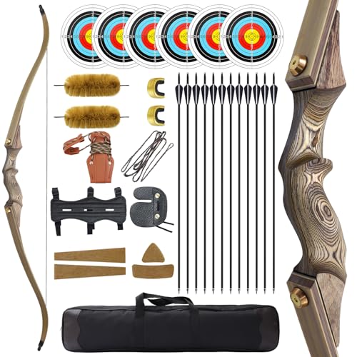 oubert Black Hunter 60 Inch Takedown Recurve Bow 20-60lbs Archery Hunting Bow for Right Hand Shooter Bow and Arrow Set with Bow Bag and Target Paper Archery Recurve Bow for Shooting Practice (25LBS)