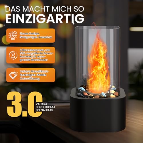 Quadratischer Tischkamin – Premium Bioethanol Tischkamin-Tischfeuer für Indoor & Outdoor – Schaffen Sie eine angenehme Atmosphäre – Tisch Kamin Feuer für Abendessen, Partys & Balkon & Garten