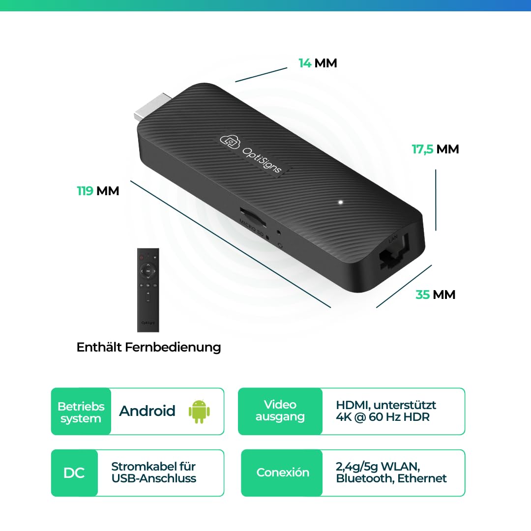 OptiSigns Android Stick Digital Signage Player - EU Stecker