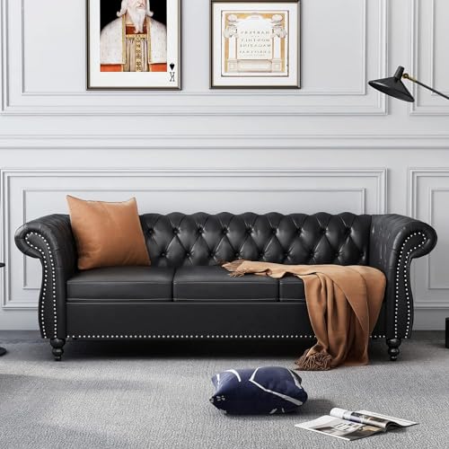 Image of Royale Curved Arm Tufted Three Seater Elegant Wooden Base Sofa in Wide Extravagant Leatherette Fabric, Gives Luxurious Look for Home /Living Room /Office /Guest Room /Hotels