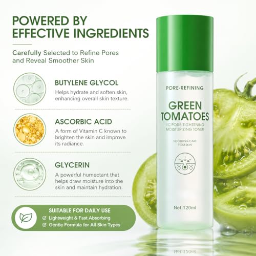 Green Tomato Pore-Refining Toner with Vitamin C–Pore Minimizing, Brightening & Hydrating Facial Toner | Sebum Control for Smooth Skin Texture | Fragrance Free, Vegan Korean Beauty,4.05 fl oz — view 3