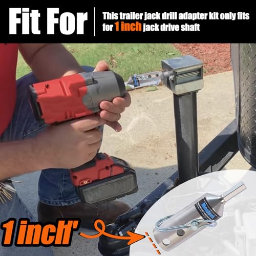 Image of Heavy Duty Trailer Jack Drill Adapter, Fits for 1 Inch Jack Drive Shaft Top Wind Trailer Jacks， Integrated with Chuck Adapter Socket Adapter Bit Attachment for Most of Cordless Drill