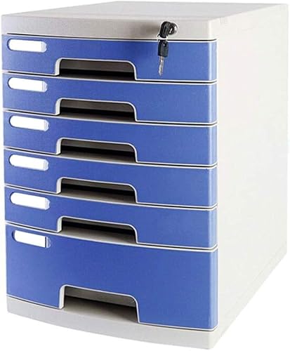 VUIKLCty File Cabinets Lockable Filing Cabinet 6 Drawer Desktop Data Storage Plastic Storage Box - Multicolor 29.5X39.4X43Cm Bookcase(Blue)