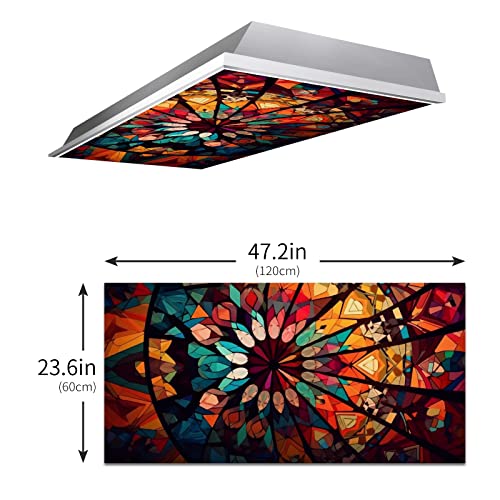 Image of 2ft x 4ft Fluorescent Light Covers Mosaic Geometric Pattern Colorful Stained Glass Ceiling Light Covers for Classroom Office Hospitals Home, Reduce Glare & Flicker