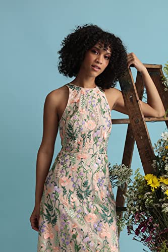 Maggy London Women's Garden Embroidered Mesh Halter Midi Dress-Perfect for Wedding Guest & Special Occasions4