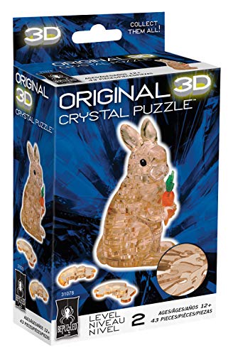 Bepuzzled Original 3D Crystal Jigsaw Puzzle - Rabbit With Carrot Animal Assembly Brain Teaser, Fun Model Toy Gift Decoration For Adults & Kids Age 12 & Up, 43Piece (Level 2) #TOP1