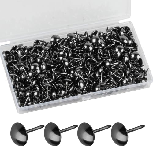 320 Pcs Upholstery Nails, Upholstery Tacks Pins, Furniture Decorative Thumbtacks, Antique Push Studs Pins, Drawing Picture Chairs Carpet Nails Studs Tacks - 11x17 MM (Black)
