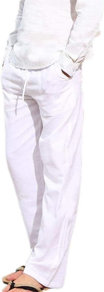 Pantalón Largo Liso De Algodón Holgado para Hombre Pantalones Sólidos  Largos Rectos con Cordón Pantalones De Playa De Verano con Bolsillos (Color  : Blanco, Size : S): Amazon.es: Ropa