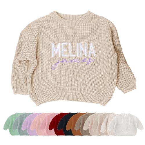 Tivhelrf Strickpullover für Kleinkinder mit individueller Namensstickerei – Rundhalspullover mit Langen Ärmeln – Herbst/Winter-Babykleidung