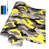 LZLRUN Car Camouflage Vinyl Wrap Film Roll Arctic Snow Camo Decal Sticker for Car Console Computer Laptop Bike Motorcycle Yellow 1ft x 5ft