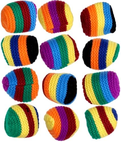 12-Pack Woven Hacky Footbags for Kids, Colorful Knitted Kick Sack Bulk Set - 5