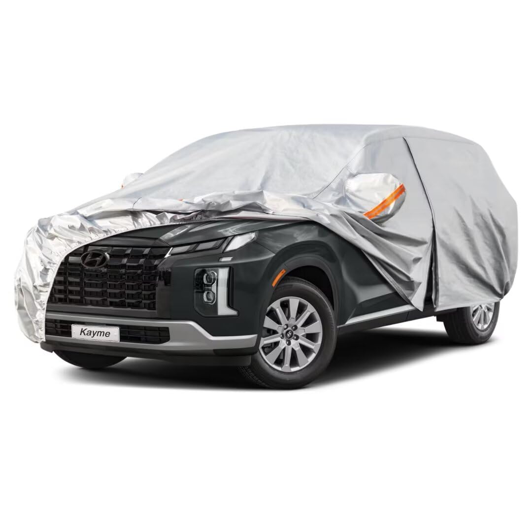 Kayme SUV Car Cover Fit for Hyundai Palisade (2020-2025) Automobiles All Weather Waterproof, Outdoor Cover Sun Rain Protection, with Lock and Zipper Door.Silver