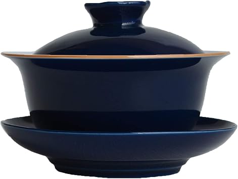 Porcelain Gaiwan 6.7oz Teacup White Glazed Tureen Chinese Sancai Cover Bowl Lip Saucer Set Blue