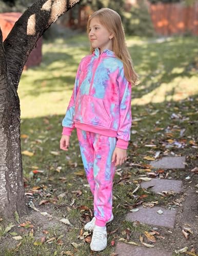 Image of Arshiner Girls 2 Piece Outfits Sweatsuit Half Zip Sweatshirt and Sweatpants | Fall Winter, Drop Shoulder Long Sleeve, Thumbhole Hoodies, with Sweatpant, Jogger Set, Sweat Set, Tracksuits with Pockets