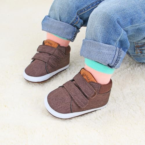 Image of Clowora Baby Boys Girls Shoes Non-Slip Rubber Sole Sneakers Infant First Walking Toddler Crib Shoes Newborn Loafers Flats. (15 /Coffee,0-6 Months)