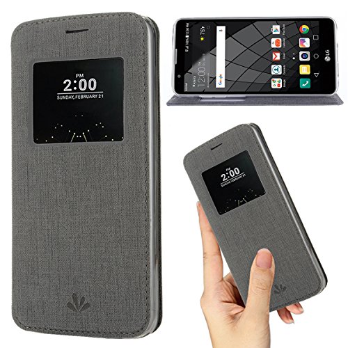 Compatible with LG G6 Wallet Case View Window Sleep Wake Up Smart Cover Stand Kickstand Full Body Protective Magnetic Closure TPU Bumper Case(Gray)