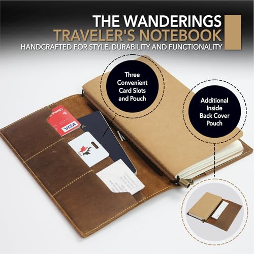 Carnet de notes rechargeable en cuir véritable WANDERINGS avec pages vierges - 6
