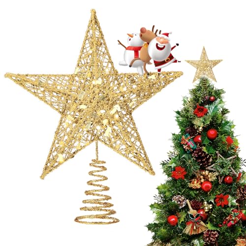 NOCHME Estrella Arbol De Navidad,15 Cm Alambre De Metal con Purpurina Estrellas Superiores Adorno para La Copa del Árbol Navidad De Navidad para Decoración, Oro