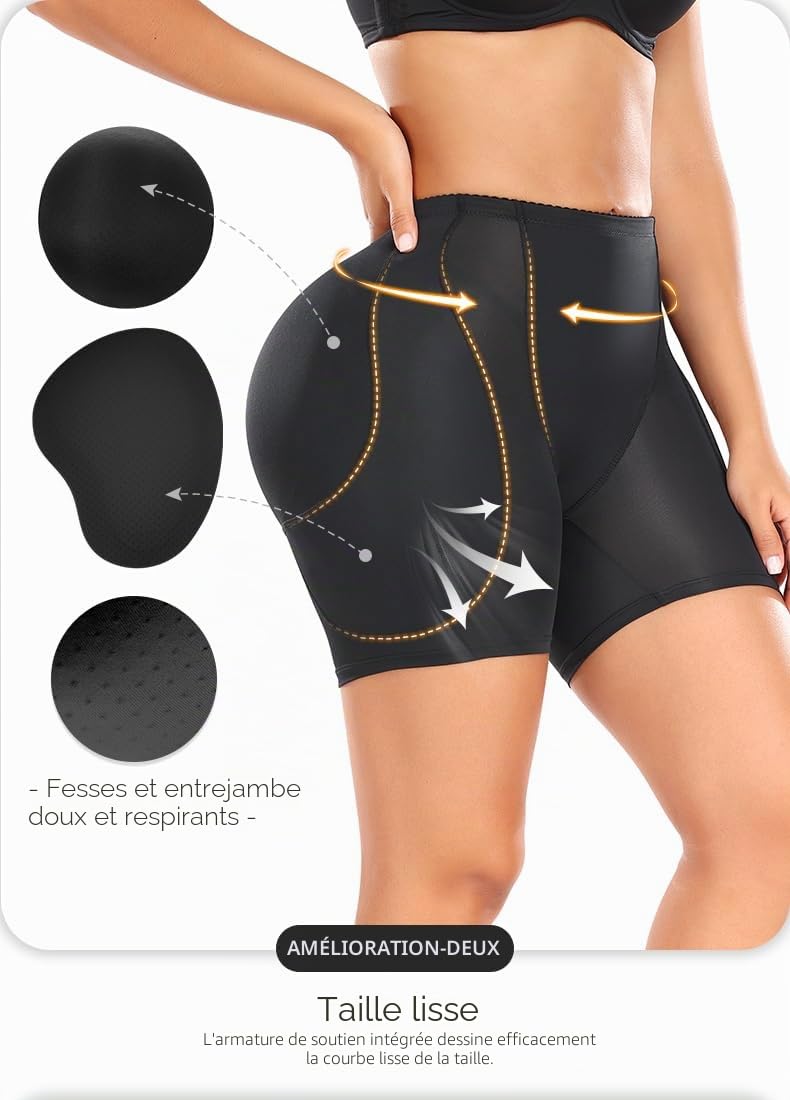 Femme Culotte Sculptante Rembourrée Taille Haute Shapewear Remonte Fesses avec Coussinet Amovible