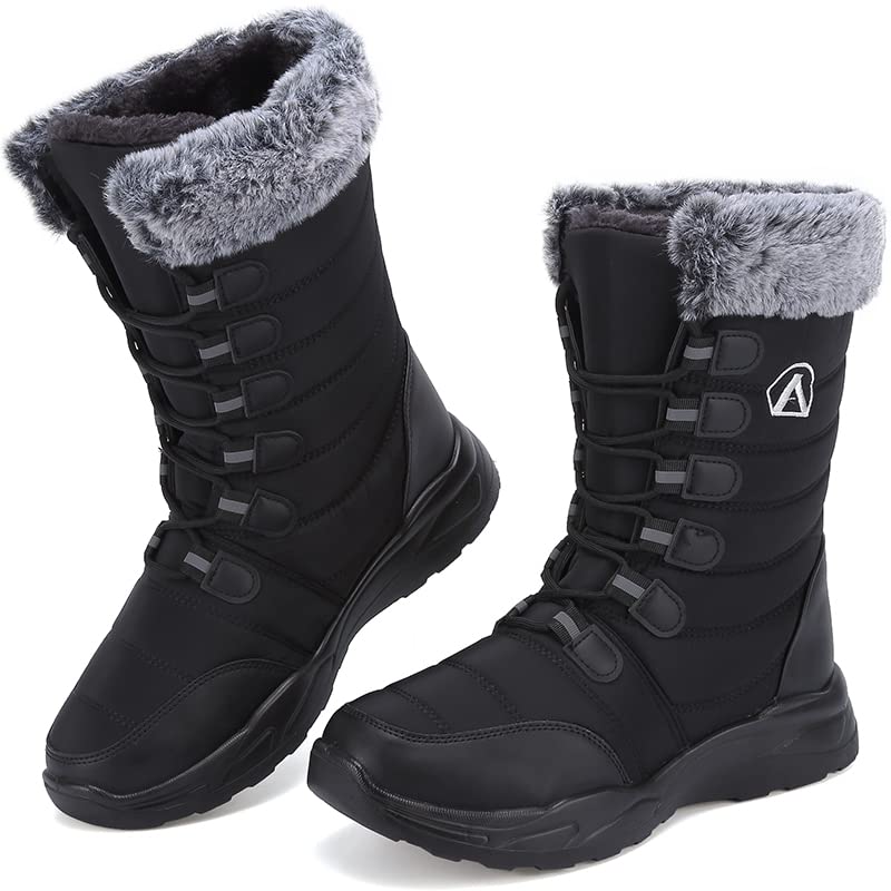 Csgkag Chaussures d'hiver Hommes Femme Bottes de Neige Lacets Bottes Doublé Chaud Antidérapantes Outdoor Plates...