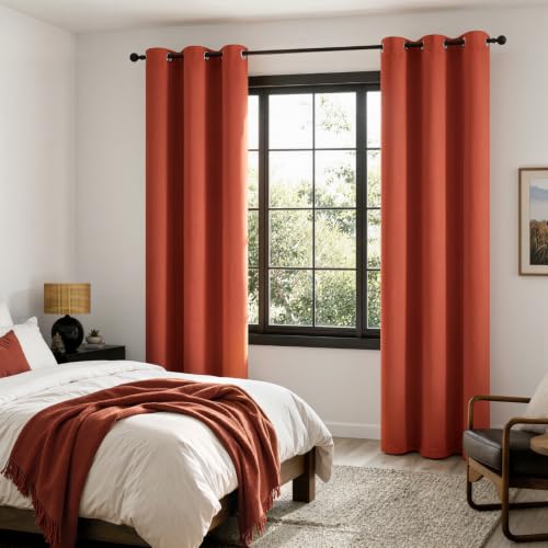 Image of MIULEE Fall Burnt Orange 100% Blackout Curtains for Bedroom 90 Inch Long | 2 Thick Layers Thermal Insulated Window Curtains with Black Liner, Noise Reducing Grommet, Drapes for Living Room, 2 Panels