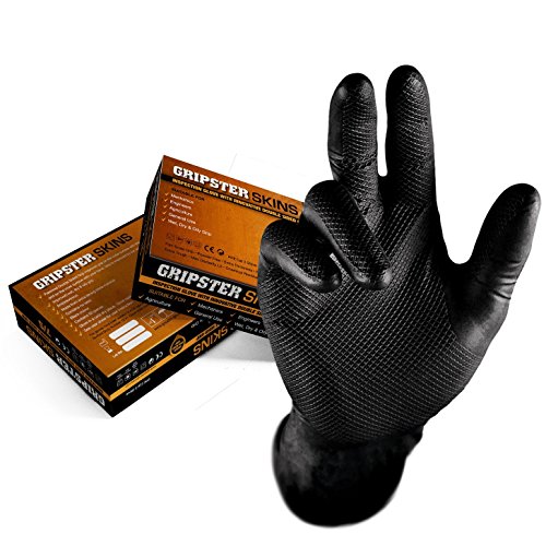 Gripster Skins Nitril-Einweghandschuhe, extra robust, 50 Packungen / 25 Paar, PPE Cat 3, Auto-Commercial, Nitril, Schwarz , XX-Large / Size 11