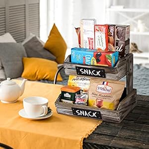 JACKCUBE DESIGN 2 Tier Fruit Basket Holder, Rustic Wood Fruit Bowl Stand Kitchen Counter Storage with Chalkboard for Bread, Snack, Banana Organizer- MK568A JACKCUBE DESIGN 2 Tier Fruit Basket Holder Rustic Wood Fruit Bowl Stand Kitchen Counter Storage with Chalkboard for Bread Snack Banana Organizer MK568A