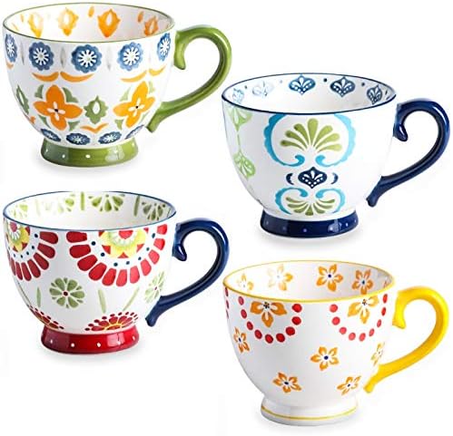 DeeCoo Set of 4 , 15 Ounce Ceramic Coffee Mugs Restaurant Coffee Mug, Large-sized Black Coffee Mugs Set Perfect for Coffee, latte, Cappuccino, Tea, Cocoa, Cereal, Hot Chocolate