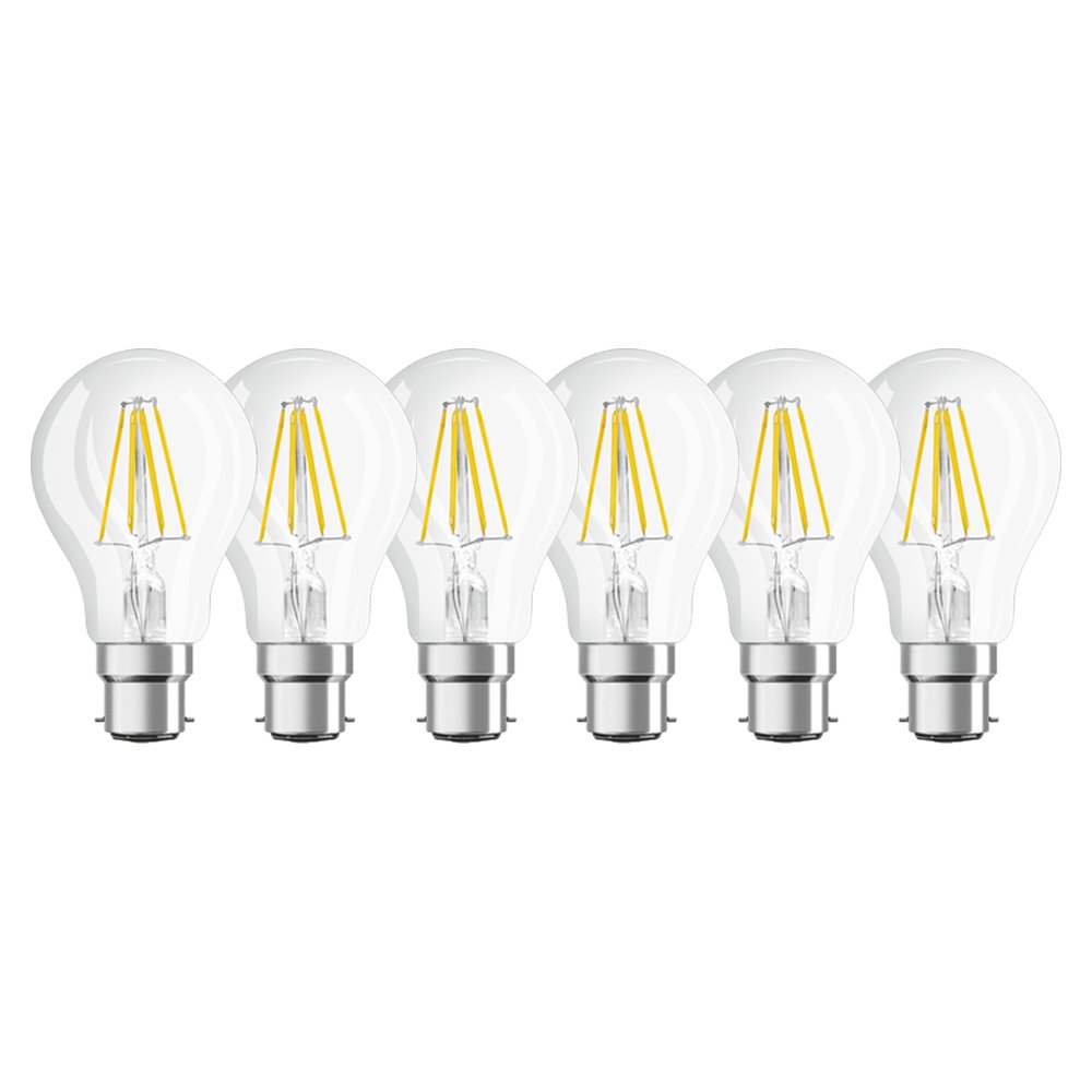 Osram Warm White Led Star Classic A/Led-Lamp In Bulb Shape With B22d-Base/Not Dimmable/Replacement For 60 Watt/Filament Style Clear/ - 2700 Kelvin / 6 Pack