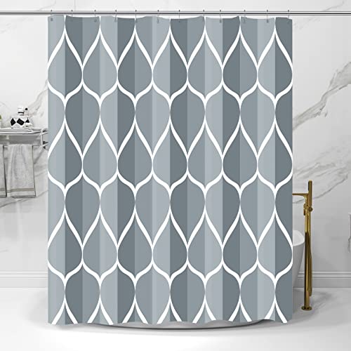 Gelbchu Grey Blue Fabric 72 X 72 Inch Cloth Shower Curtain, Waterproof Design And Polyester, Quick-Drying, Heavy Duty Shower Curtains Set For Bathroom, Durable And Washable With 12 Metal Hooks #TOP11