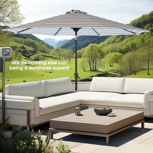 Tempera 9-BEIGE TAUPE STRIPE 9Ft Patio Market Outdoor Table Umbrella thumb #5