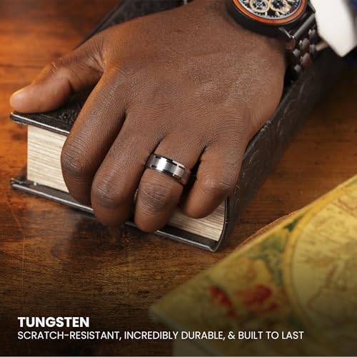 Manly Bands: Mens Wedding Bands and Rings - Unique Polished or Satin Finished Tungsten, Comfort Fit Wedding Band, Stylish Ring for Men, Free Silicone Ring Included4