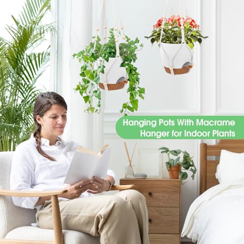 image for Vanslogreen Hanging Planters for Indoor Outdoor Plants, 2 Pack Self Wa