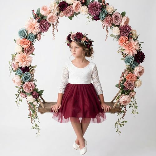 Image of 2Bunnies Girl Peony Lace Back A-Line Straight Tutu Tulle Party Flower Girl Dress