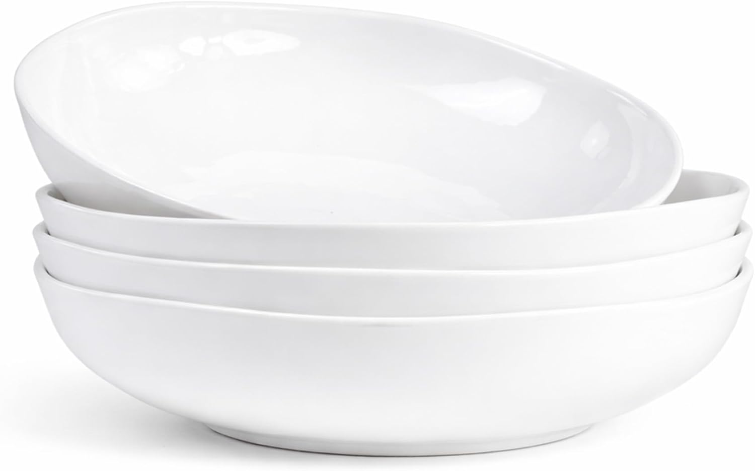 9 Inch Organic Shape Melamine Pasta Bowls Set of 4, 46 oz White Modern Salad Soup Dinner Bowls, Lightweight Shatter-Resistant Bowls for Indoor Outdoor Everyday Dining