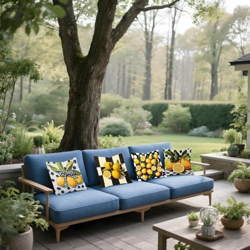 Coussin de jardin imperméable 45x45 noir blanc et orange chic - 4