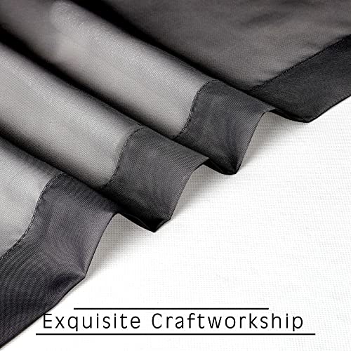 Image of OWENIE Black Sheer Kitchen Valance for Windows Set of 2, Small Modern Rod Pocket Voile Valance Curtain Window Treatment Decor for Living Room Bathroom Cafe Laundry Basement, 42 inch W x 14 inch L