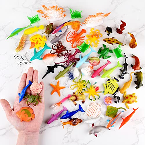 PLULON 60Pcs Mini Kunststoff Tier, Meerestierfiguren, Meeresbewohner Tier Tropische Fische Tiere Cupcake Topper für Geburtstagsfeier Dekorationen