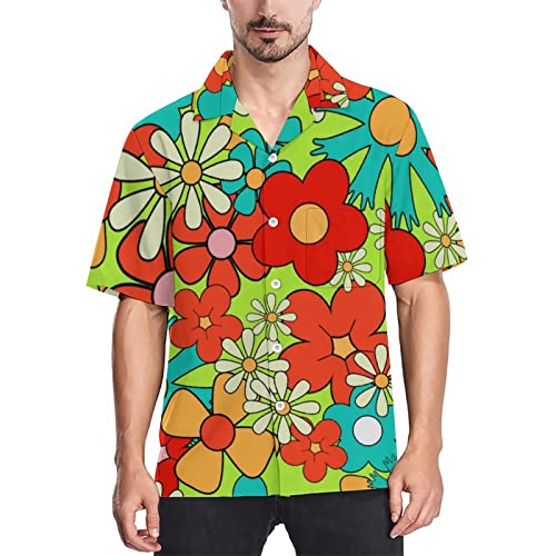 60S 70S Floral Shirts For Men Hawaiian Beach Shirt Casual Button Up Shirts Vintage Disco Shirt Funky Party Shirt #TOP1