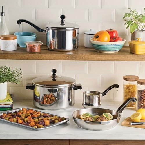 Image of Farberware Classic Series Stainless Steel Pots and Pans with Baking Sheet Pan, Cooking Tools, and Lids, Induction Ready, Dishwasher Safe, 10 Piece Cookware Set, Metal Utensil Safe - Stainless Steel