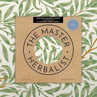 The Master Herbalist Fragrant FRESH LINEN Scented Drawer Liners in a WILLIAM MORRIS Design (FOLDED) | Pack of 5 Sheets | Contains Essential Oils | Made in the UK