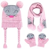Hicdaw Toddler Winter Hat Scarf Gloves Set Baby Winter Hat Knit Beanie Hat Polar Fleece Warm Hat Cap