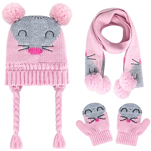 Hicdaw Toddler Winter Hat Scarf Gloves Set Baby Winter Hat Knit Beanie Hat Polar Fleece Warm Hat Cap For 1-4 Years Old Kid Boys Girls #TOP29